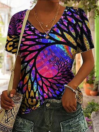

Tree Loose V Neck Casual Shirt, Purple, Shirts & Blouses