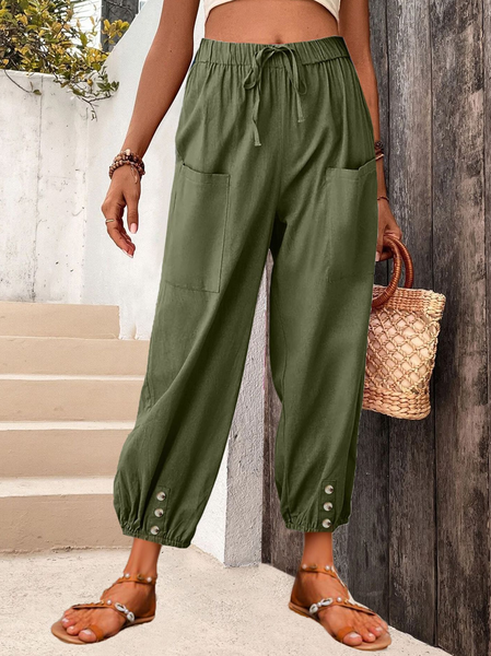 

Women's High Waist Pants Drawstring Capri Pants with Pockets Wide Leg Cropped Pants, Army green, Pants