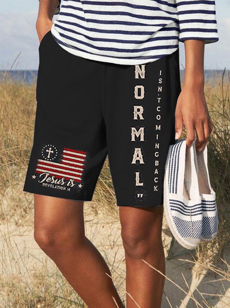 

Knitted Independence Day Loose Casual Shorts, Black, Shorts