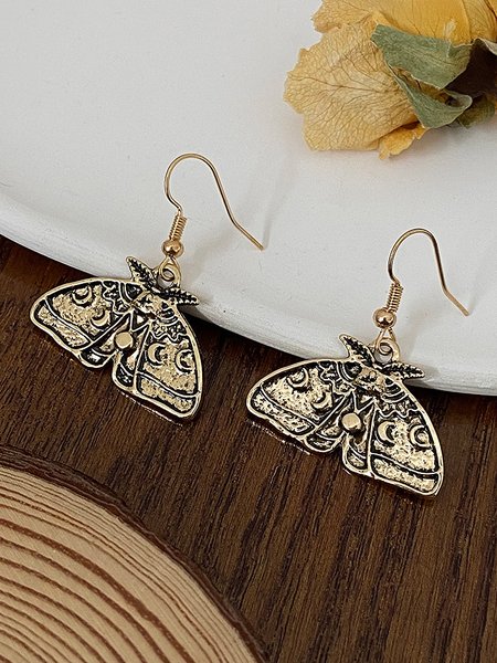 

Vintage Silver Metal Distressed Insect Pattern Earrings Casual Women's Jewelry, Golden, Earrings