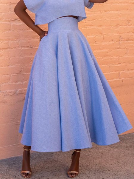 

Plain Loose Vacation A-Line Denim Skirt, Light blue, Skirts