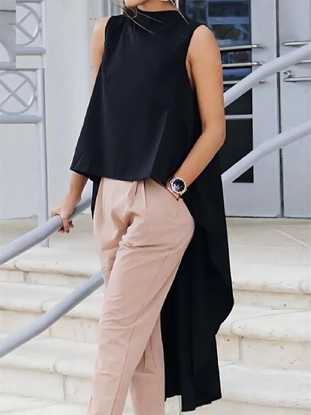 

Crew Neck Plain Elegant Regular Fit Shirt, Black, Blouses and Shirts