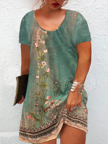 

Plus Size Loose Casual Jersey Crew Neck Dress, Green, Dresses