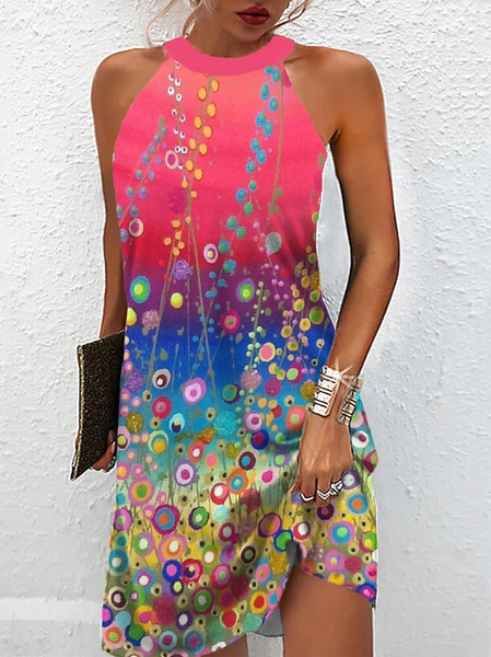 

Abstract Casual Regular Fit Crew Neck Dress, Rose red, Dresses