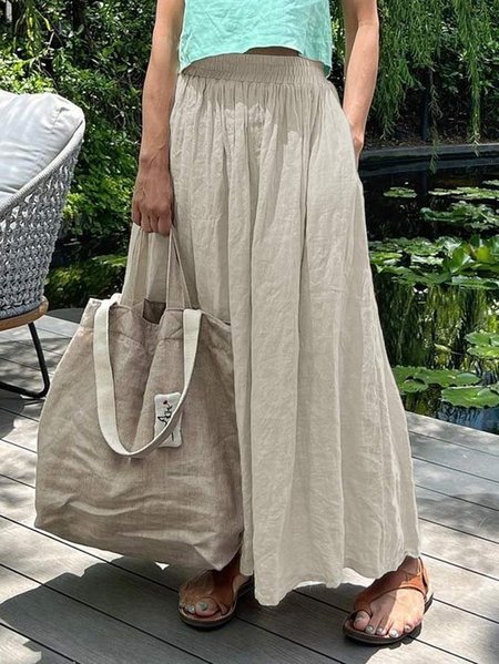 

Linen Loose Cotton And Linen Skirt, Light gray, Pants