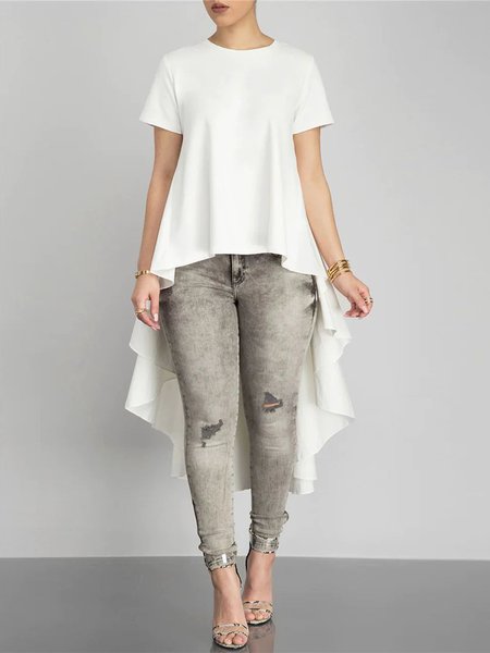 

Elegant Plain Crew Neck Regular Fit T-Shirt, White, Tees