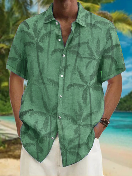 

Coconut Tree Chest Pocket Short Sleeve Resort Shirt, Green, Men Shirts