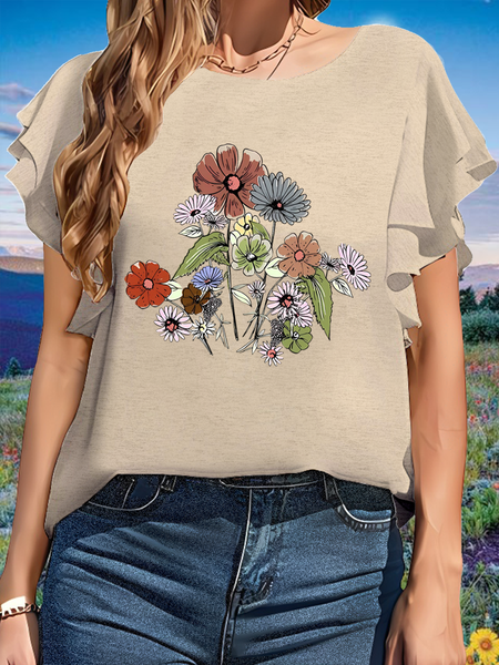 

Women’s Floral Wildflower Casual T-Shirt, As picture, T-shirts