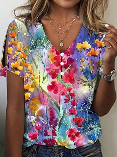 

Casual Buttoned Floral Loose Shirt, Blue, Shirts & Blouses