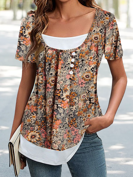 

Casual Floral Crew Neck Jersey Shirt, Khaki, Shirts & Blouses