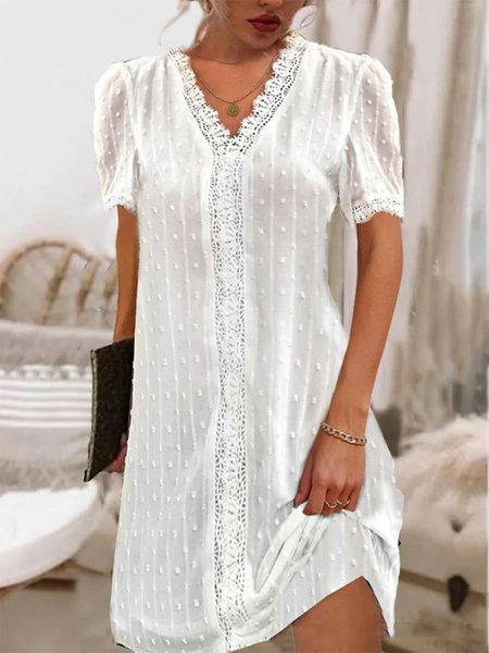 

Elegant Jacquard Plain V Neck Dress, White, Dresses