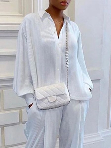 

Long sleeve Shirt Collar Elegant Blouse, White, Blouses and Shirts