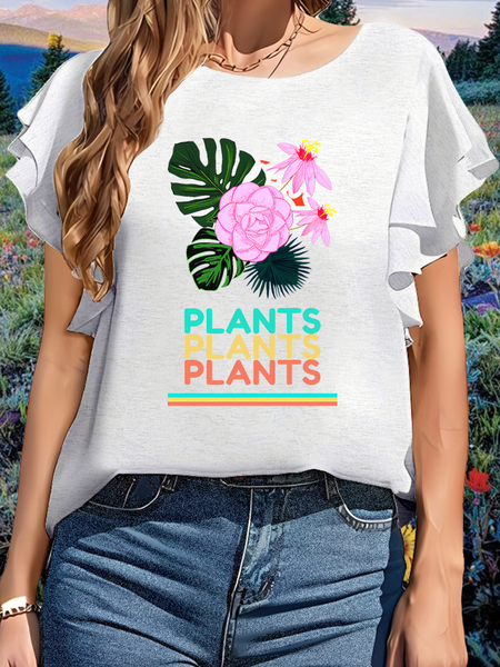 

Women’s Plants Floral Casual T-Shirt, White, T-shirts