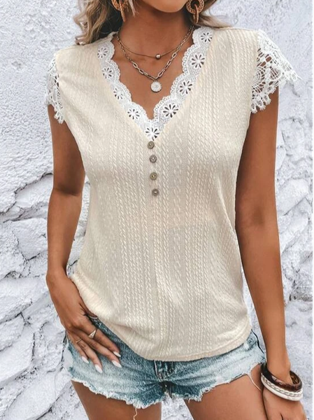 

Casual Lace Edge Plain Shirt, Off white, Shirts & Blouses