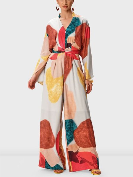 

V Neck Regular Fit Elegant Jumpsuit, As picture, Jumpsuits
