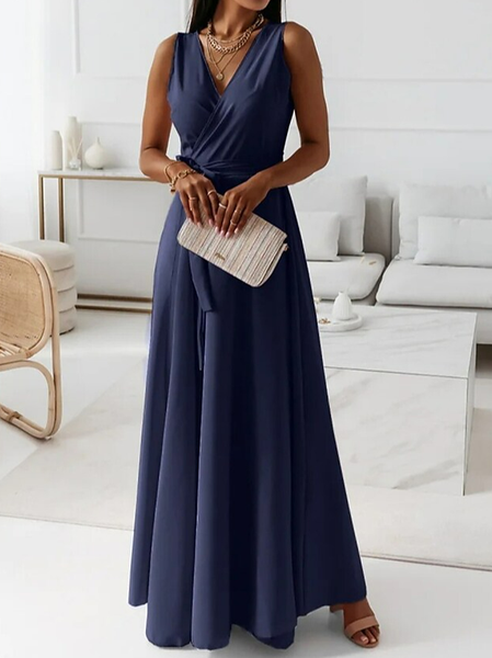 

V Neck Plain Loose Elegant Dress, Purple, Formal Dresses