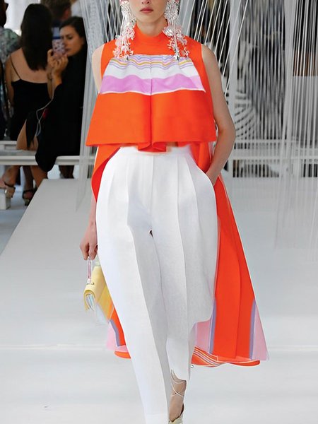 

Vacation Abstract Graphic Loose Sleeveless Shirt, Orange, Blouses and Shirts