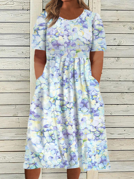 

Plus Size Crew Neck Vacation Floral Dress, Lavender, Dresses