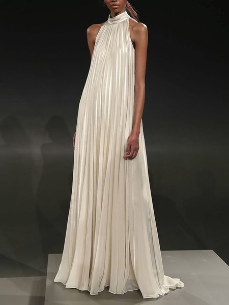 

Party Casual Loose Plain Dress, Silver, Maxi Dresses