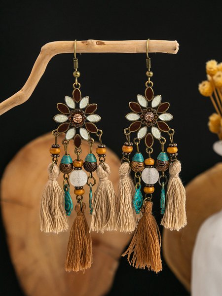 

Boho Floral Tassel Earrings Casual Ethnic Vintage Women's Jewelry, As picture, Earrings