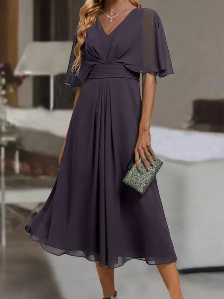 

V Neck Loose Plain Casual Dress, Gray purple, Formal Dresses