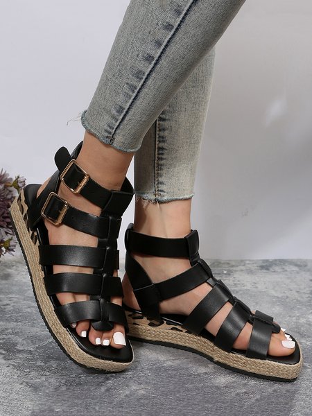 

Vacation Wedge Heel Espadrille Gladiator Sandals, Black, Sandals