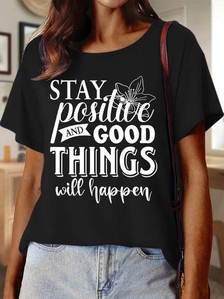 

Lilicloth X Y Stay Positive And Good Things Will Happen Women’s Casual T-Shirt, Black, T-shirts