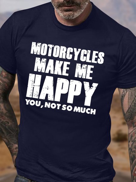 

Men's Motorcycles Make Me Happy You Not So Much Funny Graphic Printing Casual Text Letters Cotton Crew Neck T-Shirt, Purplish blue, T-shirts