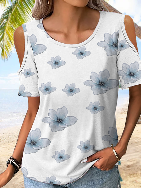 

Women's Cute Wildfloral Cotton-Blend Casual T-Shirt, Light blue, T-shirts