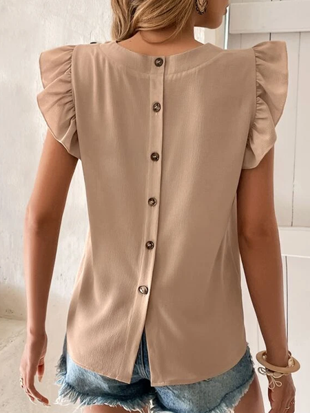 

Loose Crew Neck Casual Plain Shirt, Khaki, Shirts & Blouses