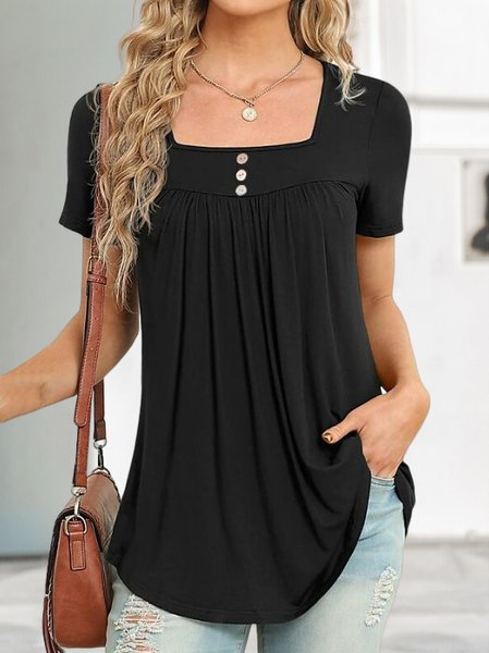 

Casual Buckle Knitted Plain TUNIC T-Shirt, Black, T-Shirts