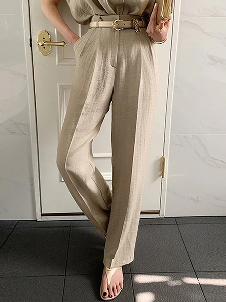

Loose Plain Urban Fashion Long Pants Straight pants, Apricot, Pants