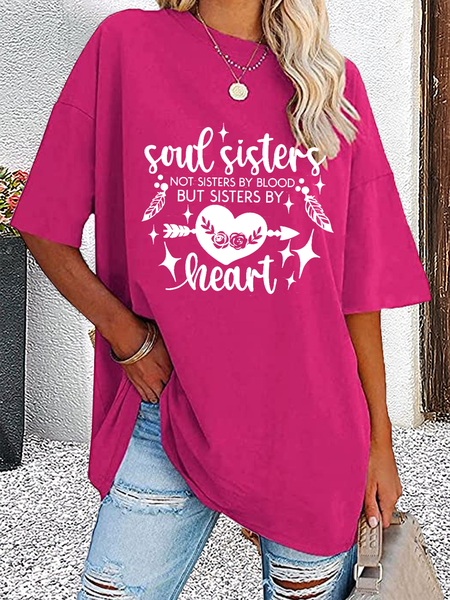 

Women's Soul sisters Cotton Crew Neck Casual T-Shirt, Rose red, T-shirts