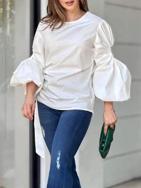

Plain Daily Lantern Sleeve Elegant Shirt, White, Blouses and Shirts