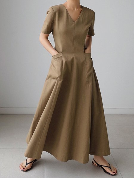 

Regular Fit Urban V Neck Dress, Khaki, Maxi Dresses