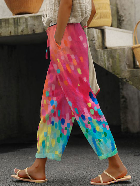 

Casual Loose Geometric Pants, Pink, Pants