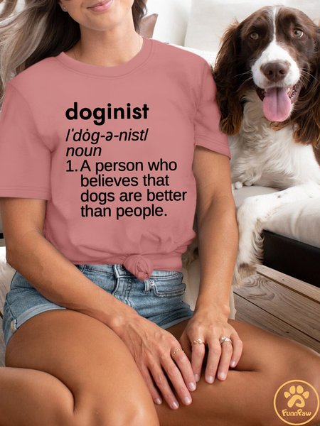 

Lilicloth X Funnpaw Women's Funny Text Doginist Crew Neck Casual T-Shirt, Pink, T-shirts