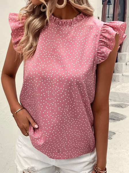 

Vacation Loose Polka Dots Crew Neck Shirt, Pink, Shirts & Blouses