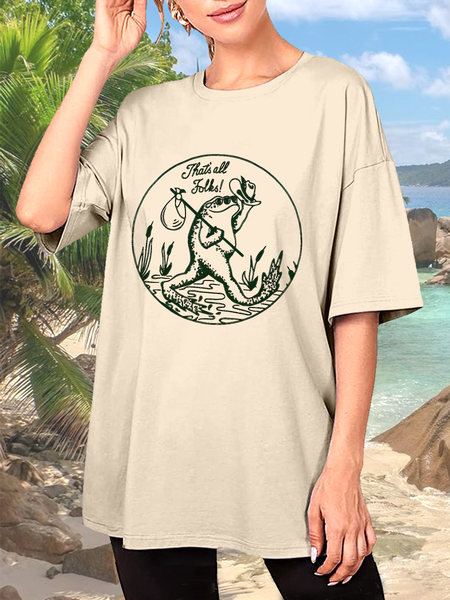 

Women’s That’s All Folks Frog Casual Animal Oversize T-Shirt, Apricot, T-shirts