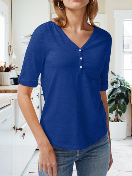 

Henley collar regular-fit jersey casual T-shirt, Dark blue, T-shirts