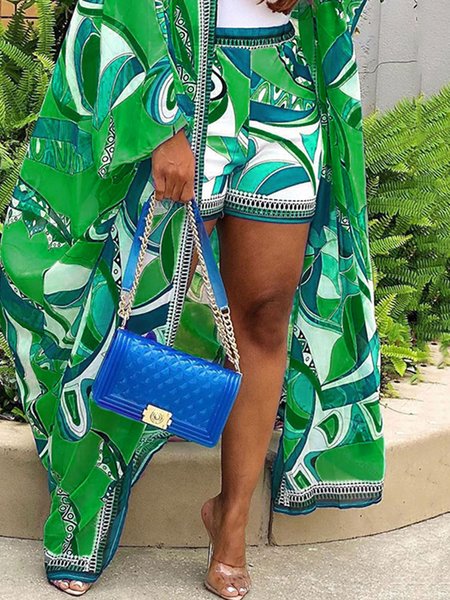 

Plus Size Abstract Graphic Regular Fit Vacation Shorts, Green, Plus Bottoms