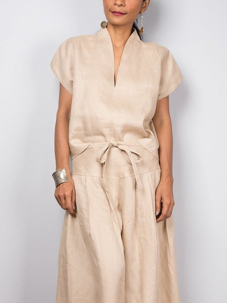 

Regular Size Casual V Neck Loose Shirt, As picture, Blouses and Shirts