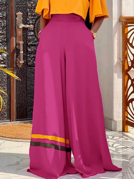 

Plus Size Color Block Urban Wide leg Pants, Rose red, Plus Bottoms