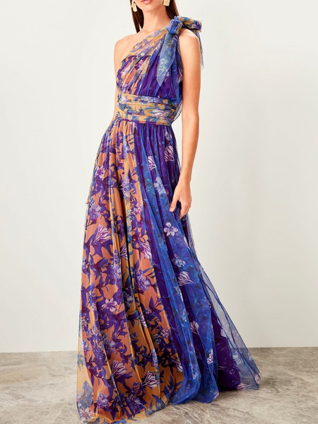 

Party One Shoulder Elegant Dress, Flower, Maxi Dresses
