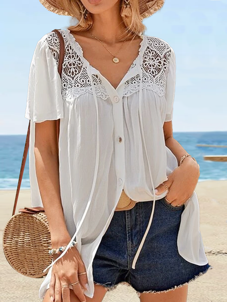 

Plain Casual Crew Neck Blouse, White, Shirts & Blouses