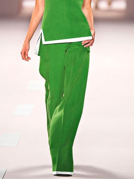 

Elegant Color Block Regular Fit Fashion Pants, Green, Pants