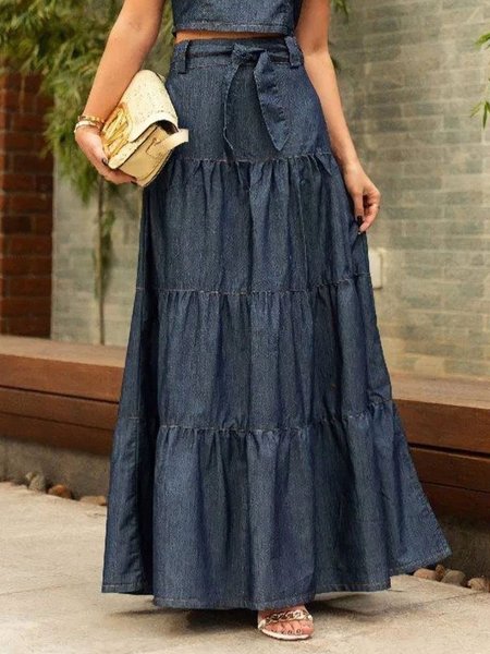 

Faux Denim Loose Urban Denim Skirt, Deep blue, Denim Skirts