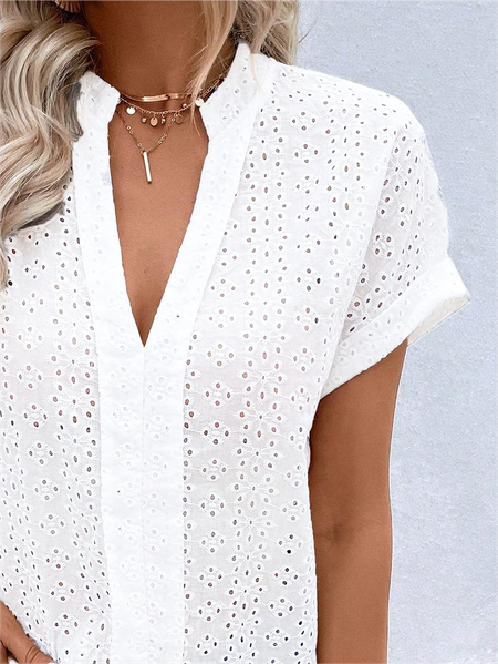

Loose Casual V Neck Plain Shirt, White, Blouses