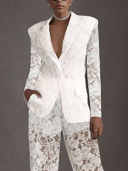

Lapel Collar Regular Fit Plain Elegant Blazer, White, Blazers