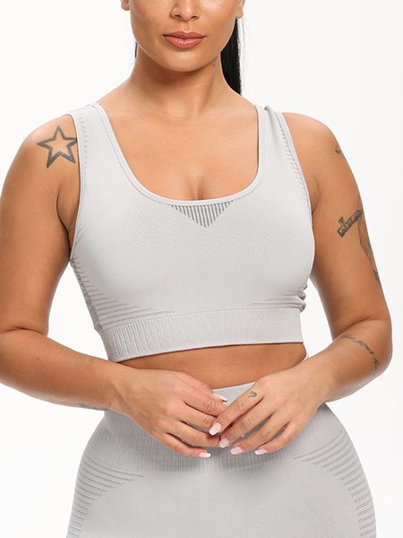 

Sports Plain Sports Bra, Light gray, Crop Bras